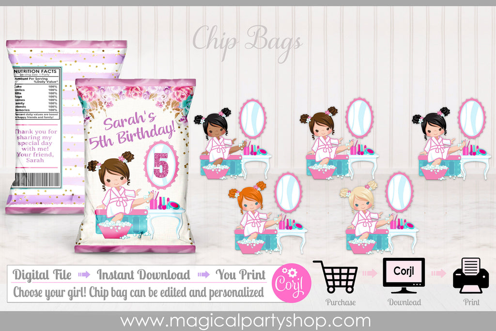 Spa Princess Printable Chip Bags | Spa party decor | Choose your girl | Spa Party Favors | Spa Party | Digital Instant Download | Spa Party