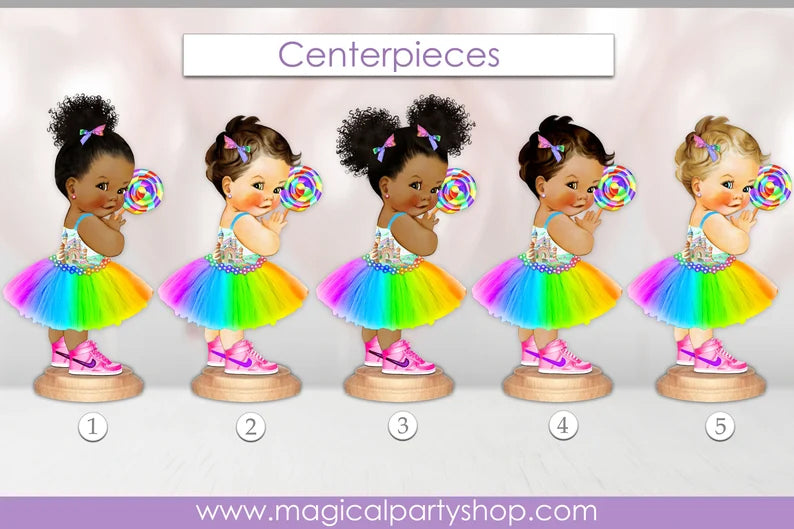 Personalized Baby Shower Rainbow Centerpiece Pink Shoes | Vintage Baby Girl African American | First Birthday Party