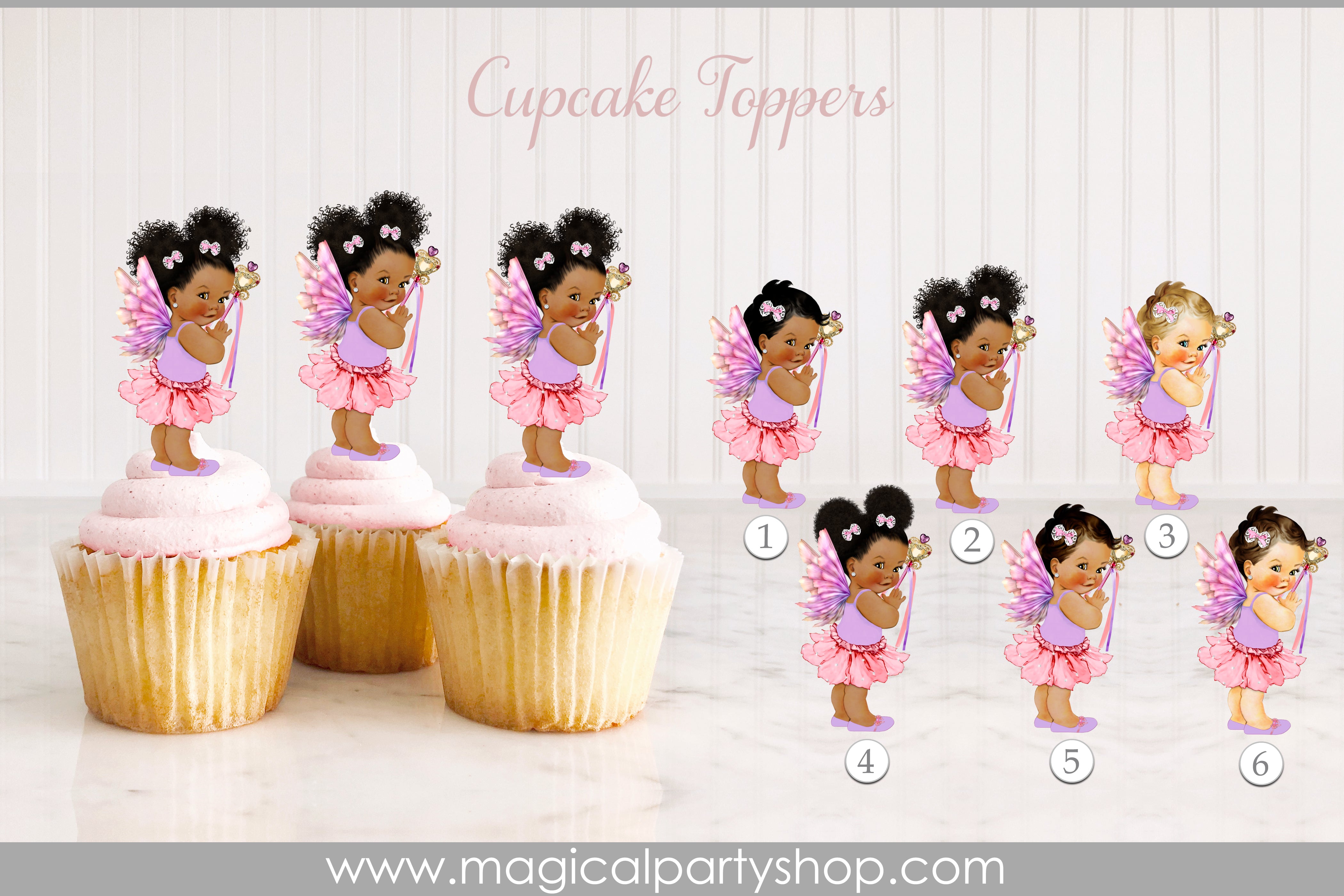 Baby Shower Cupcake Toppers Butterfly Princess Ruffles Pink and Purple | Vintage Baby Girl African American