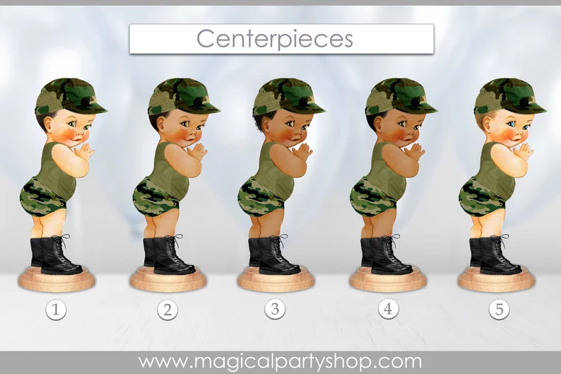 Prince Green Camo Combat Boots Personalized Baby Shower Centerpiece | Frist Birthday Party  | Vintage Baby Boy l African American | Prince