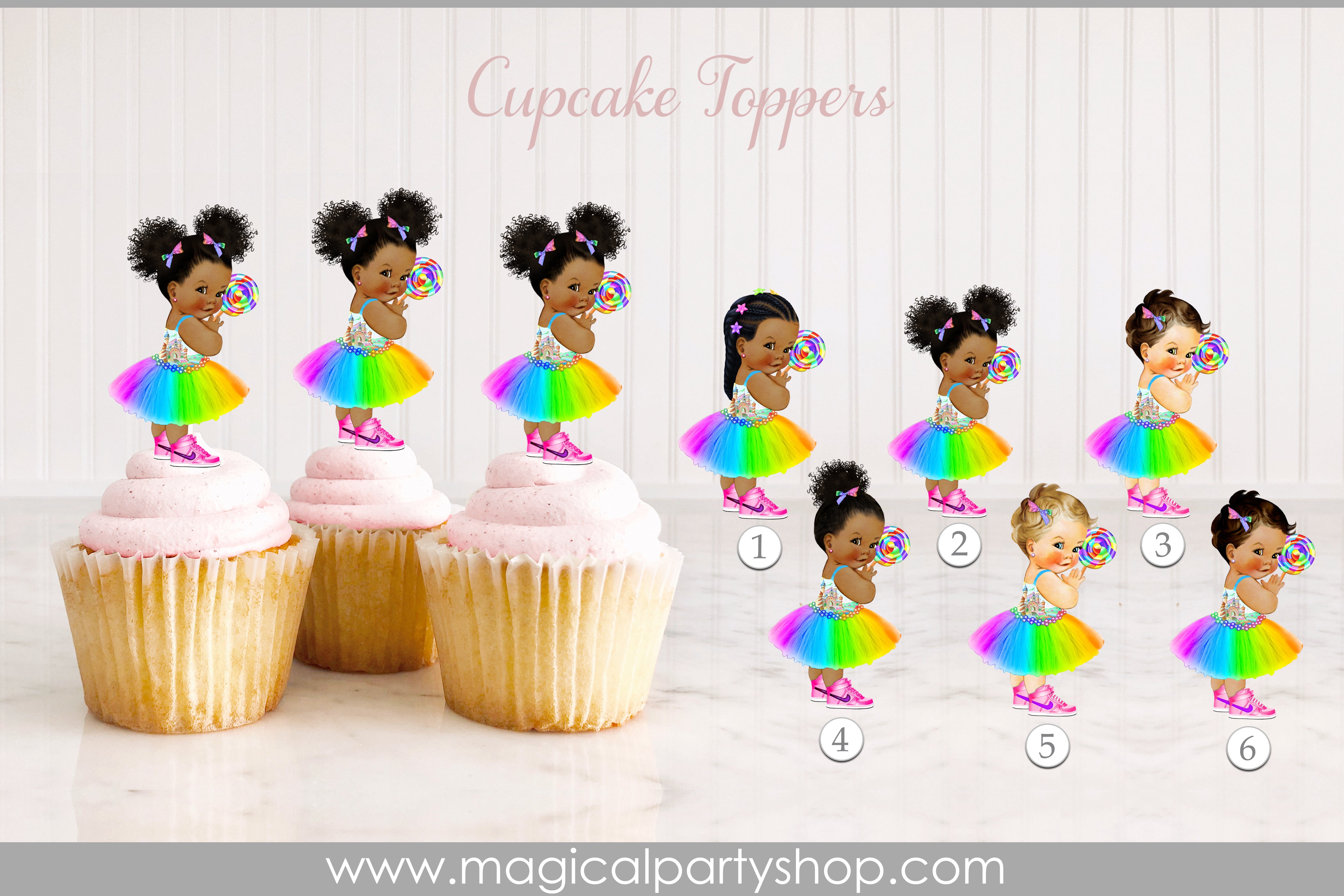 Baby Shower Cupcake Toppers Candyland Rainbow Baby Girl | Vintage Baby Girl African American