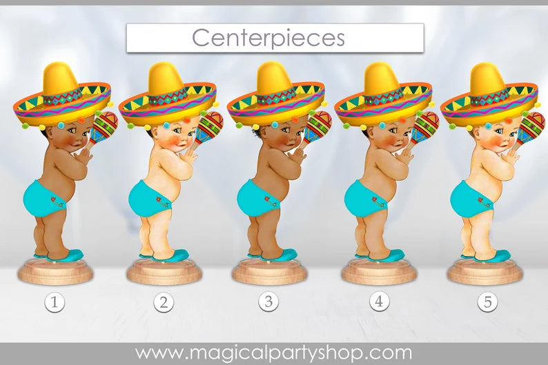 Mexican Fiesta Sombrero Maracas Personalized Baby Shower Centerpiece | Cinco De Mayo Party | Vintage Baby Boy l African American | Prince