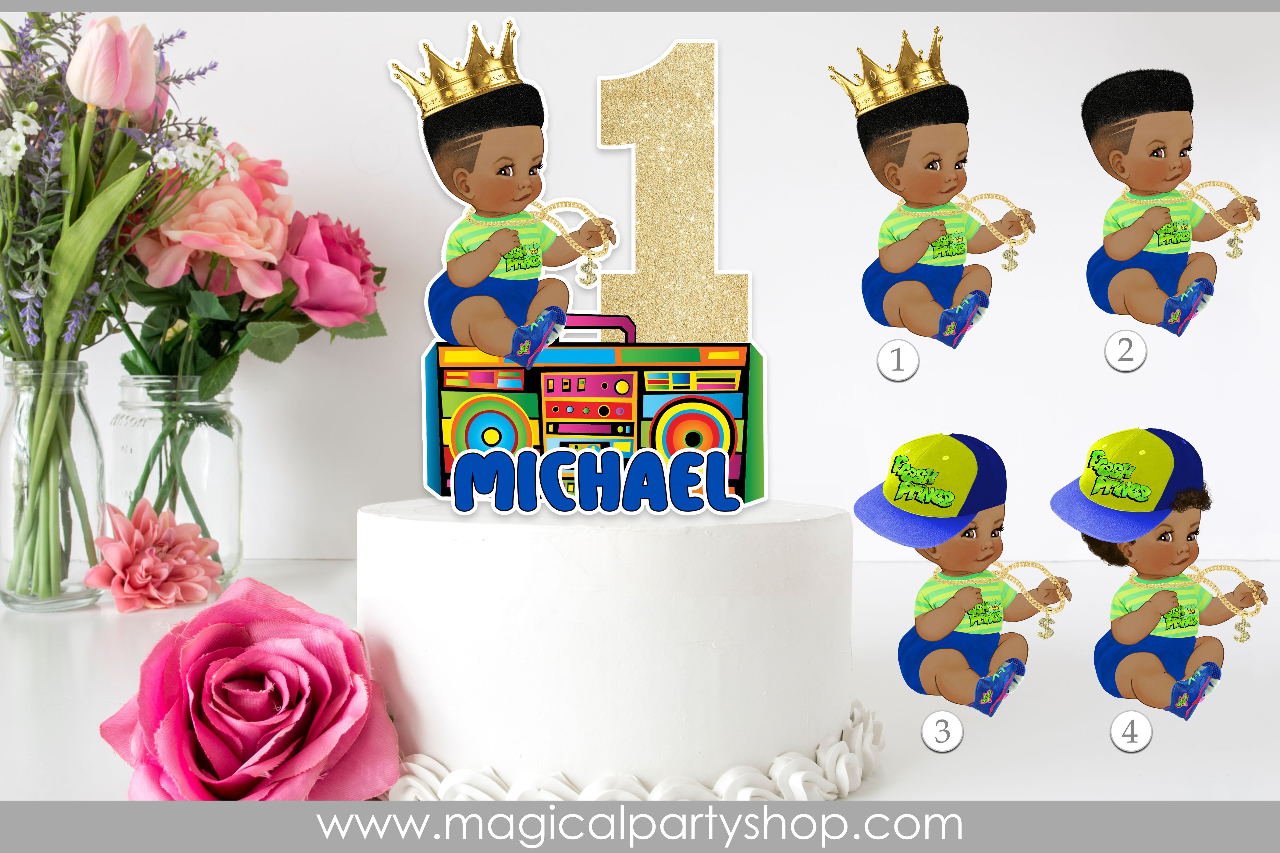 African American Prince Cake Topper | Royal Blue Baby Prince Shower Cake Topper | Centerpiece | Boombox Cake Topper | First Birthday