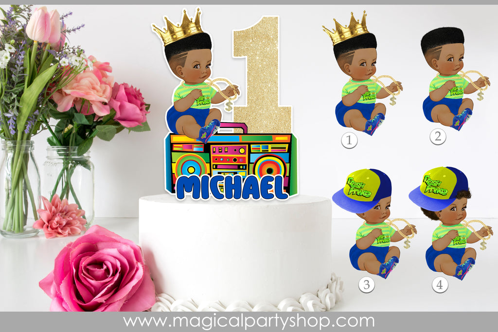 African American Prince Cake Topper | Royal Blue Baby Prince Shower Cake Topper | Centerpiece | Boombox Cake Topper | First Birthday