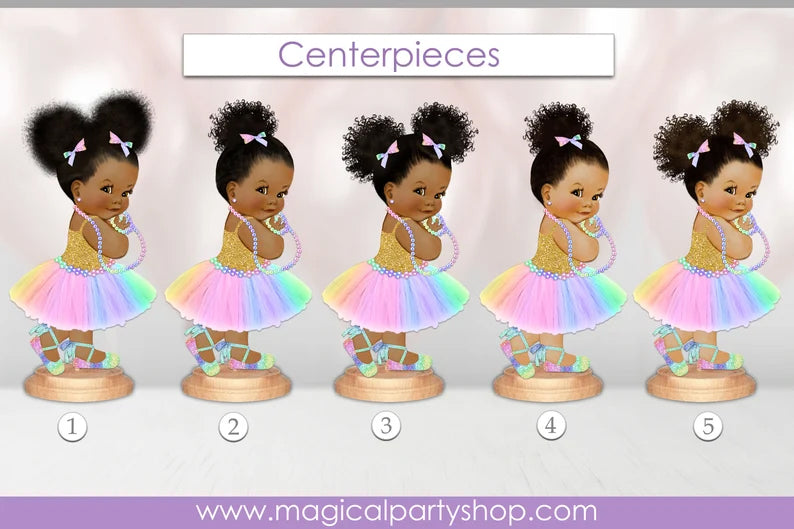 Baby Shower Centerpiece Pastel Rainbow Pearls and gold top | Vintage Baby Girl African American | First Birthday Party