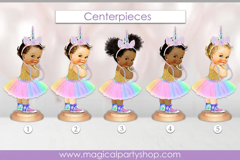 Baby Shower Centerpiece Unicorn Pastel Rainbow Pearls and gold top | Vintage Baby Girl African American | First Birthday Party