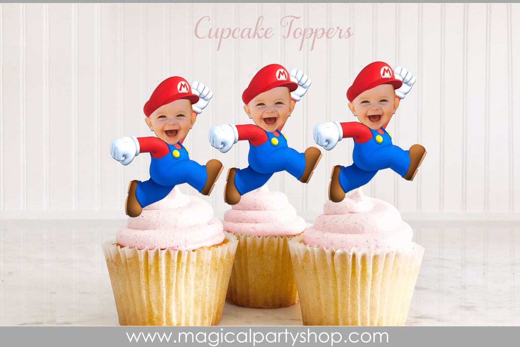 Mario Cupcake Toppers | Photo Cupcake Topper | Photo Face Cupcake Topper | Boy Girl Birthday Party