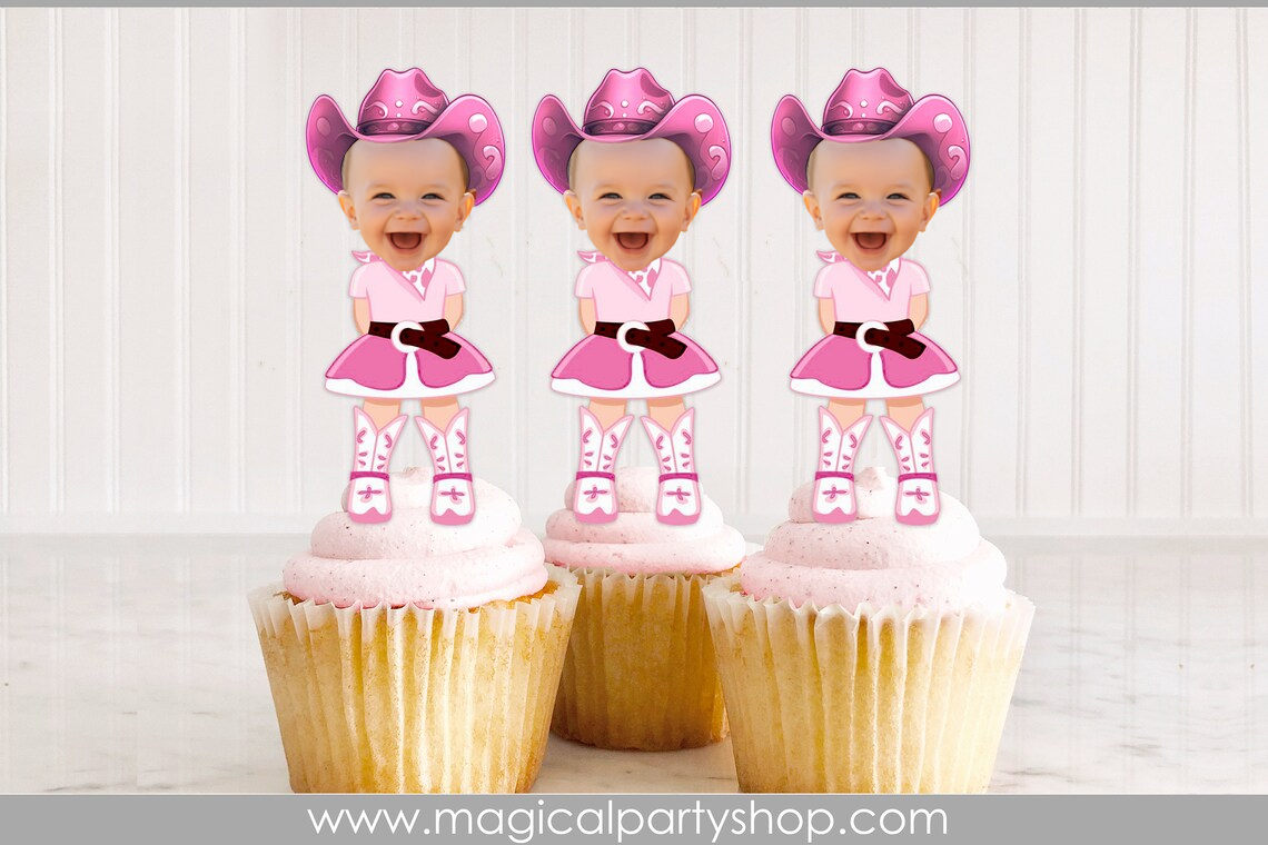 Rodeo Cupcake Birthday Cupcake Toppers | Photo Cupcake Toppers | Cowgirl Party | Cowgirl Birthday |  Wild West First Rodeo Party Decorations
