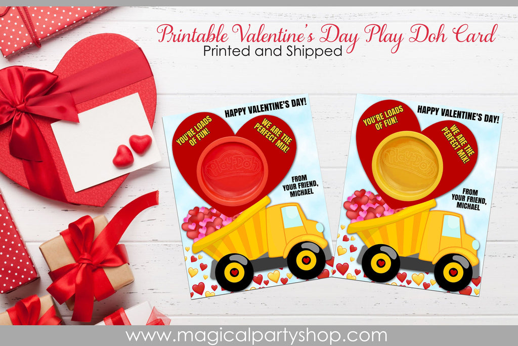 Construction Truck Play-Doh Valentines Gift Card | Printable Class Valentine Day Gifts | Playdoh Gift | Dump Truck | Valentines Class Party
