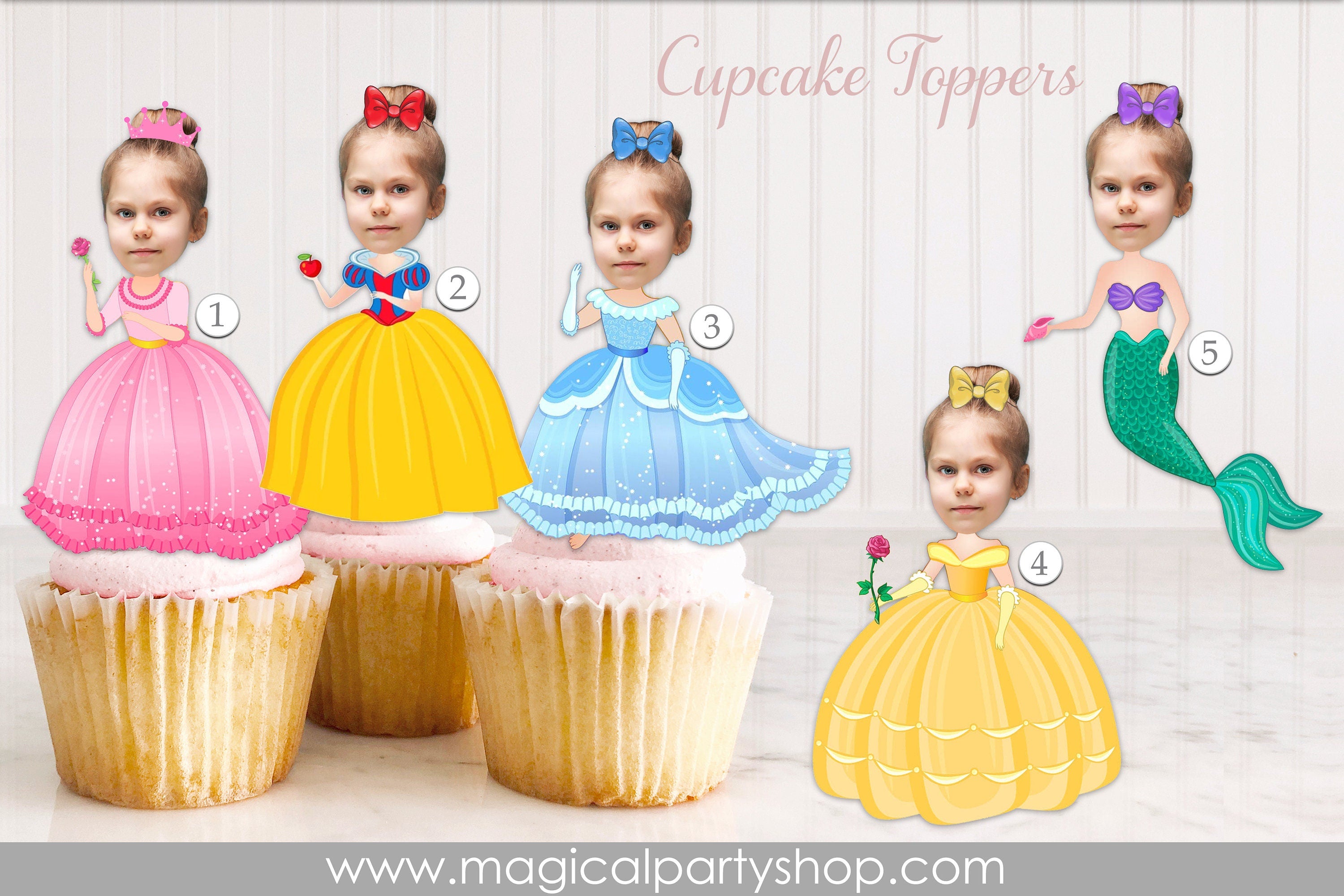 princess dress cupcake toppers Custom Photo Princess Cupcake Toppers, Personalized Face Cupcake Toppe