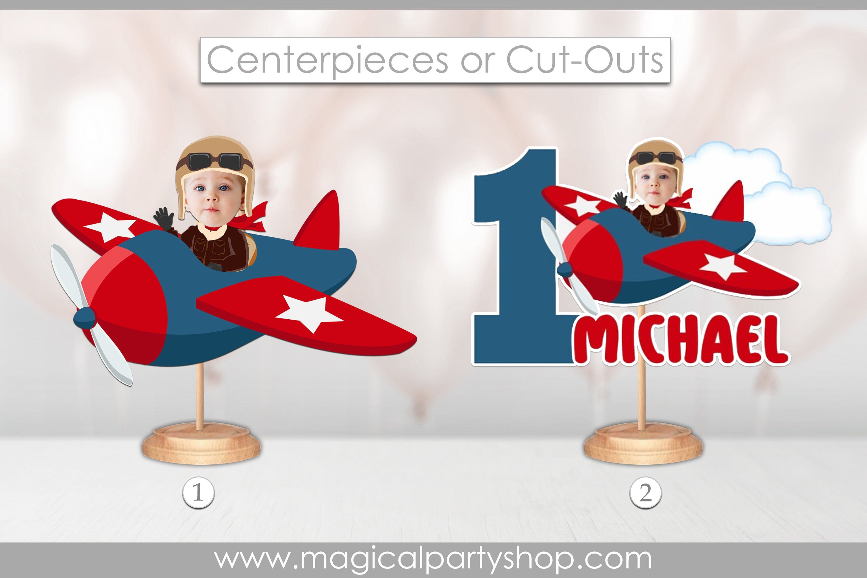 Airplane Birthday Centerpieces | Airplane Birthday Photo Centerpiece | Photo Face Centerpiece | Aviator | Airplane Party Decorations