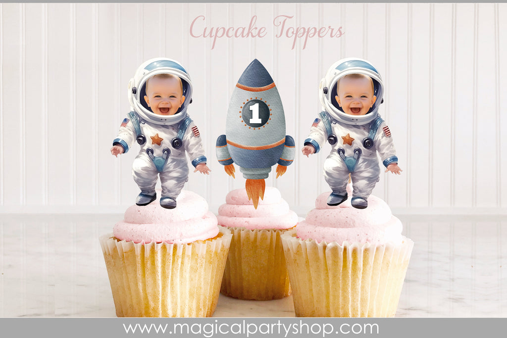 Space Moon Cupcake Toppers | Astronaut Photo Cupcake Topper | Photo Face Cupcake Topper | Boy Girl Galaxy Party | Galaxy of Stars Cupcake