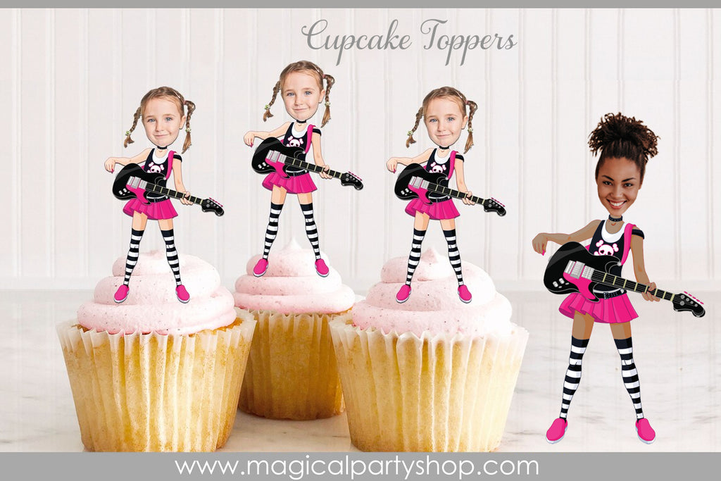 Rockstar Girl Photo Cupcake Toppers | Rock'n Roll Cupcake Toppers | Rock Star Birthday | Rock Cupcake Toppers | Music Party Centerpiece