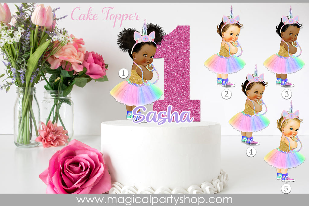 Unicorn Rainbow Cake Topper | Unicorn Birthday Party | Vintage Baby Girl African American