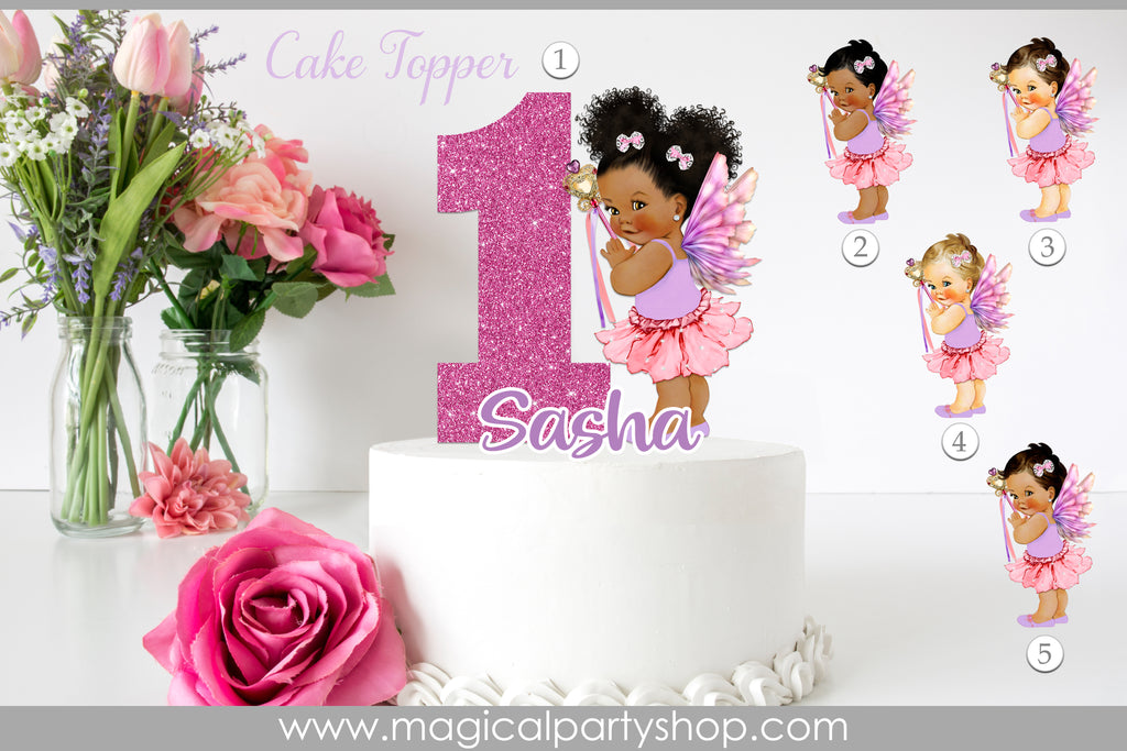 Butterfly Girl Fairy Cake Topper | African American Baby | Afro Puff Baby | Baby Shower | 1st Birthday Party | Princess Party |