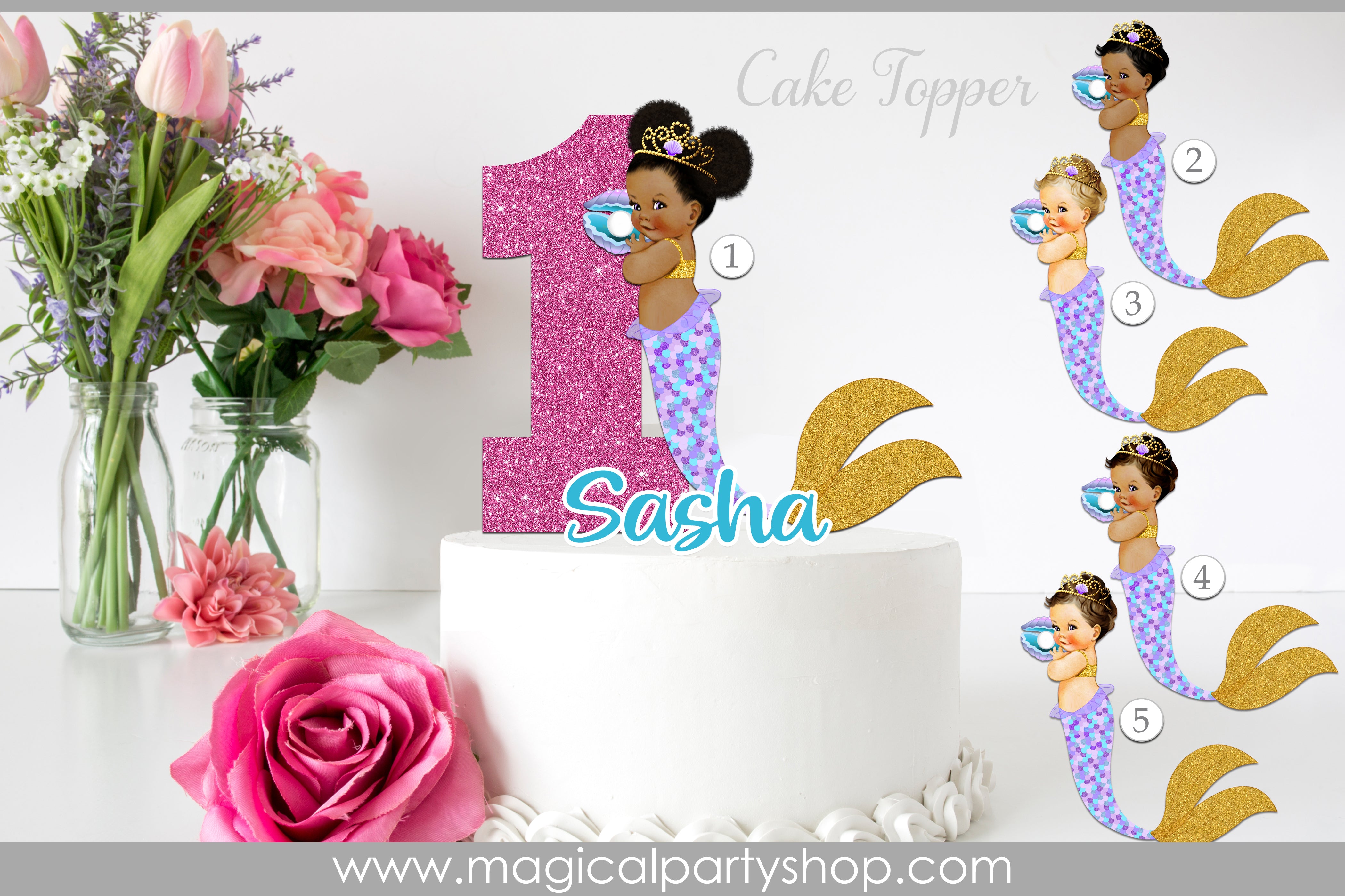 Mermaid Cake Topper | Mermaid Birthday Party | Vintage Baby Girl African American
