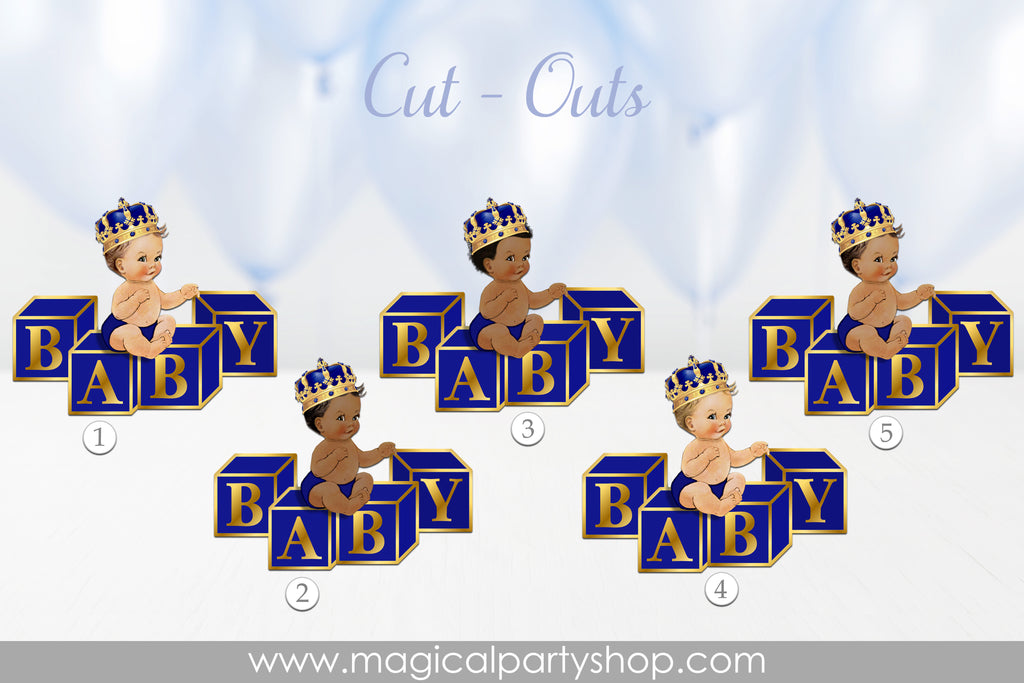 Royal Blue Prince African American | Royal Blue Baby Shower Cupcake Toppers | Royal Blue Prince Centerpiece | Royal Blue Prince Baby Blocks