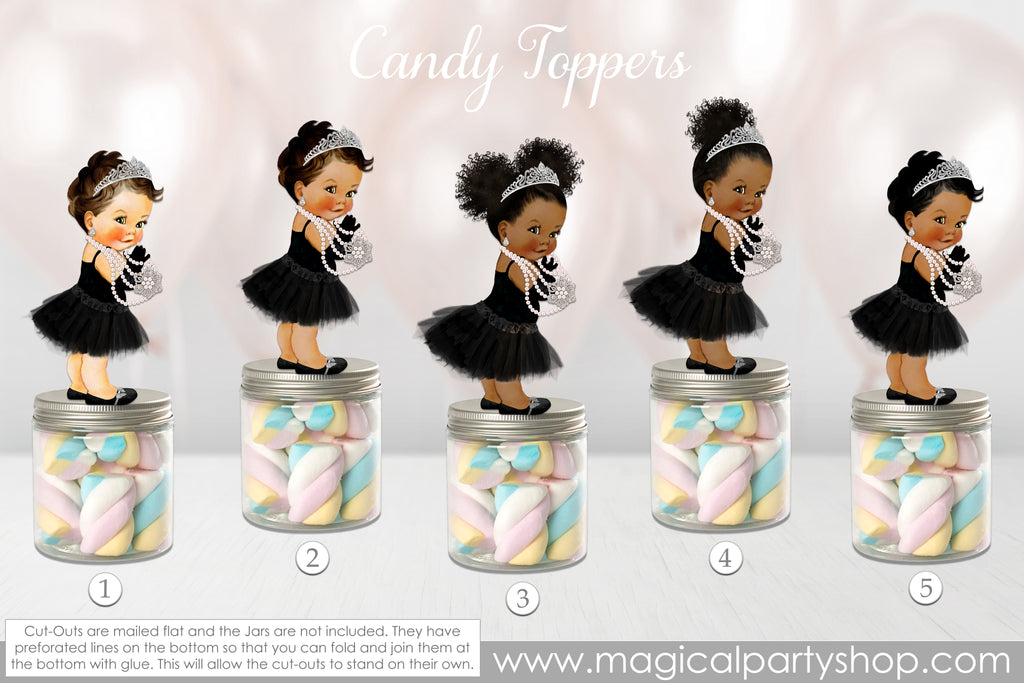 Baby Shower Party Favors | Princess Black and Silver Crown with Pearls | Vintage Baby Girl African American