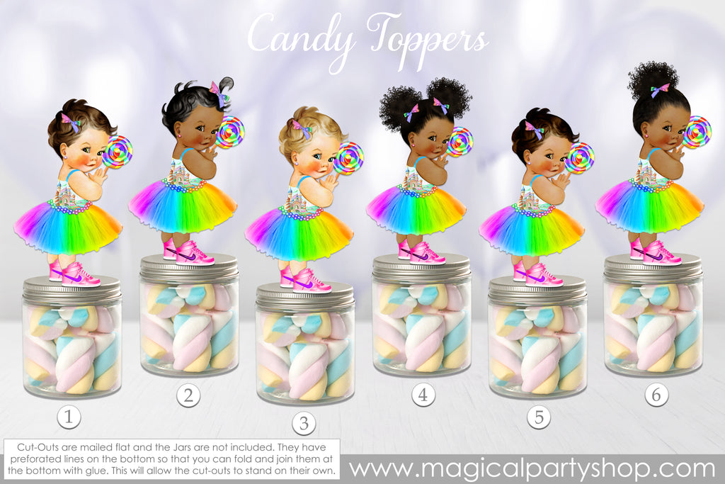 Baby Shower Party Favors | Candyland Princess Pastel Rainbow Colors Tutu Sneakers Unicorn Horn | Vintage Baby Girl African American