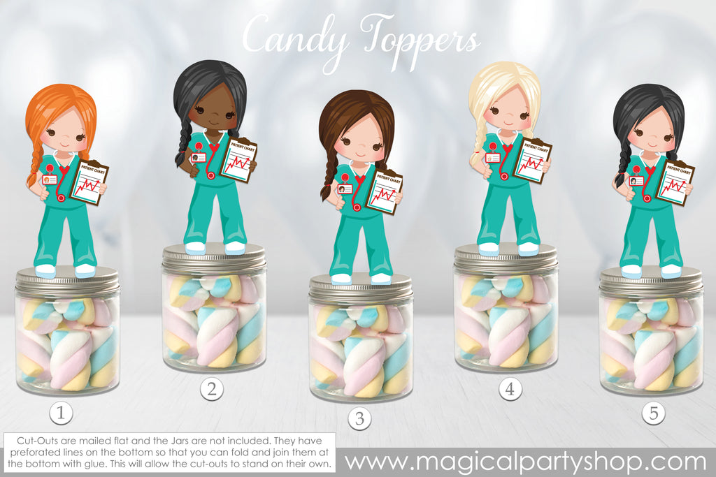 Nurses and Doctors Party Favor Toppers | Nurse Party Decorations | Candy toppers | Candy Buffet | Celebrate Nurses and Doctors