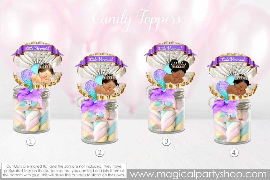 Baby Shower Party Favors | Mermaid Purple and Gold | Mermaid | Mermaid Birthday | Vintage Baby Girl African American
