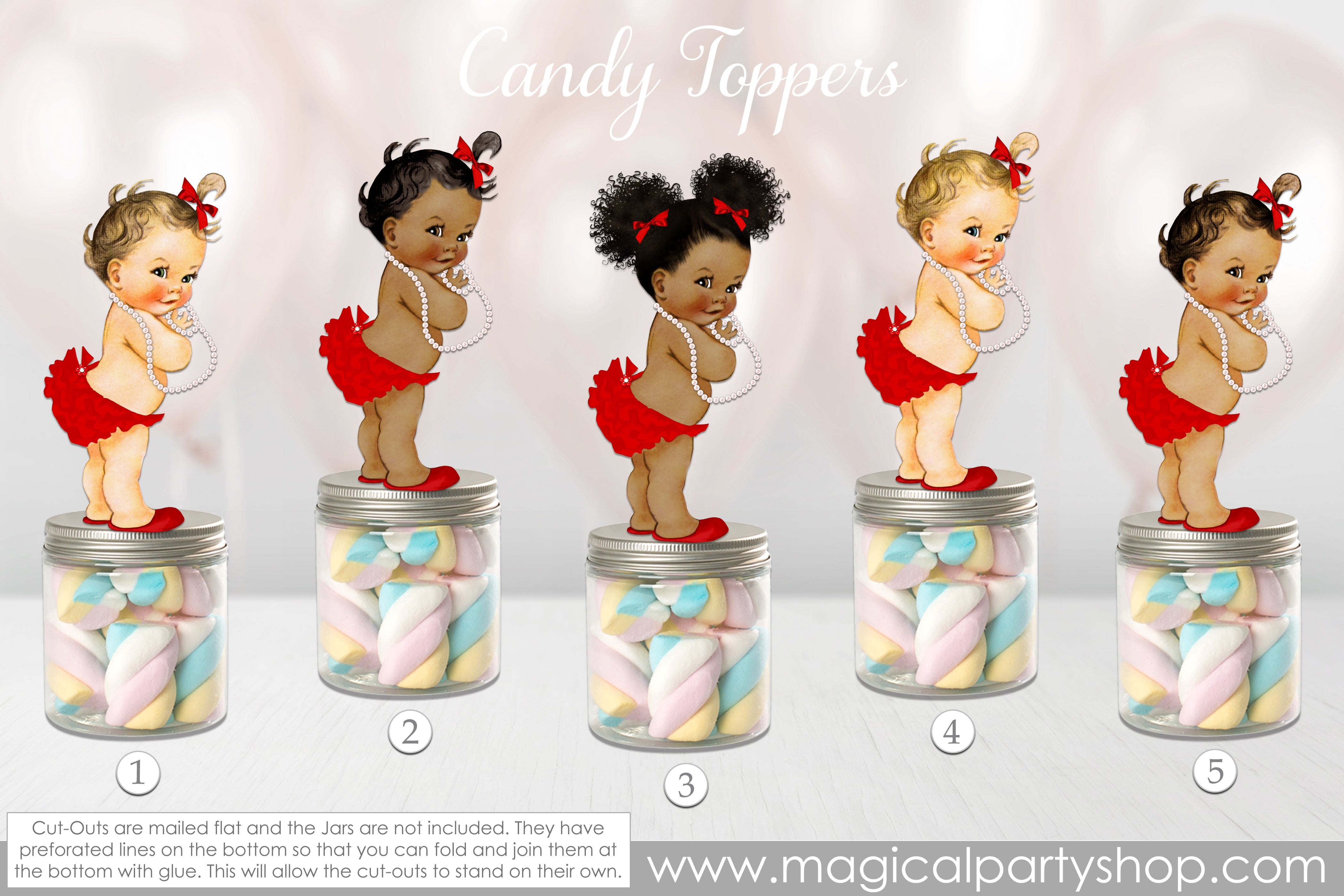 Baby Shower Party Favors | Princess Silver and Red Ruffles | Pearls  | Vintage Baby Girl African American