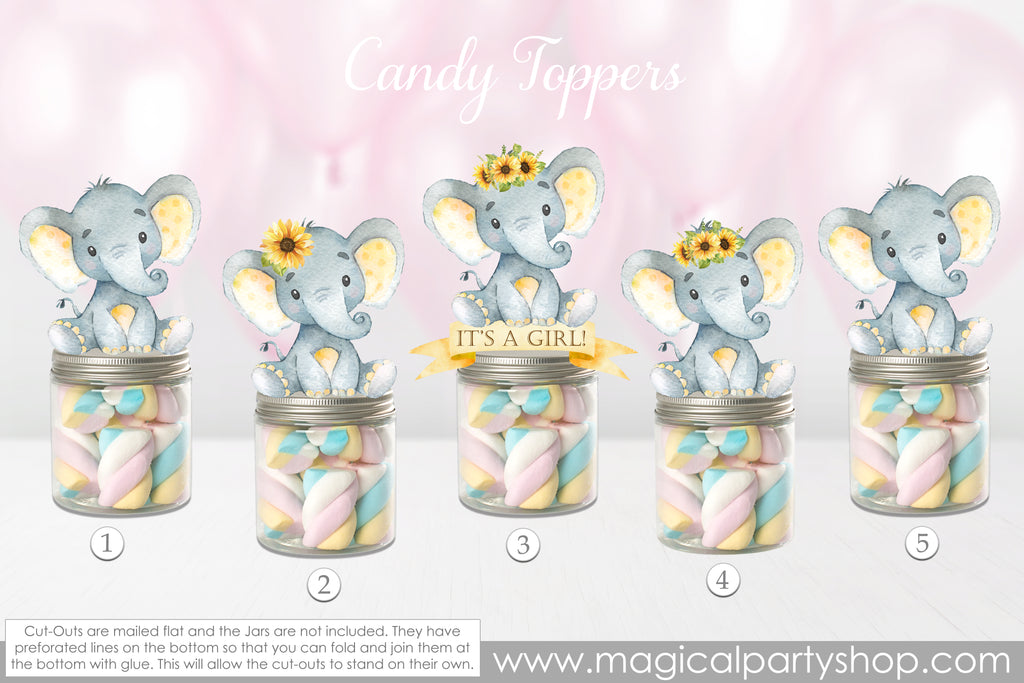 Elephant Baby Sunflower Shower Party Favors | Yellow Elephants | Baby Elephants| Baby Shower