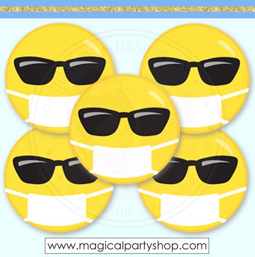 Face Mask Cut-Outs | Quarantine Birthday | Social Distancing Birthday | Emoji Party | Emoji Birthday Party | Emoji Sunglasses