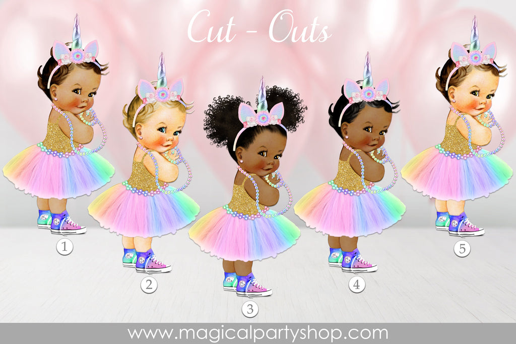 Baby Shower Centerpiece Unicorn Princess Pastel Rainbow Colors Tutu Sneakers Unicorn Horn | Vintage Baby Girl African American