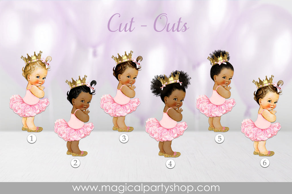 Baby Shower Centerpiece Princess Ballerina Pink Gold Shoes & Crown Tutu | Vintage Baby Girl African American