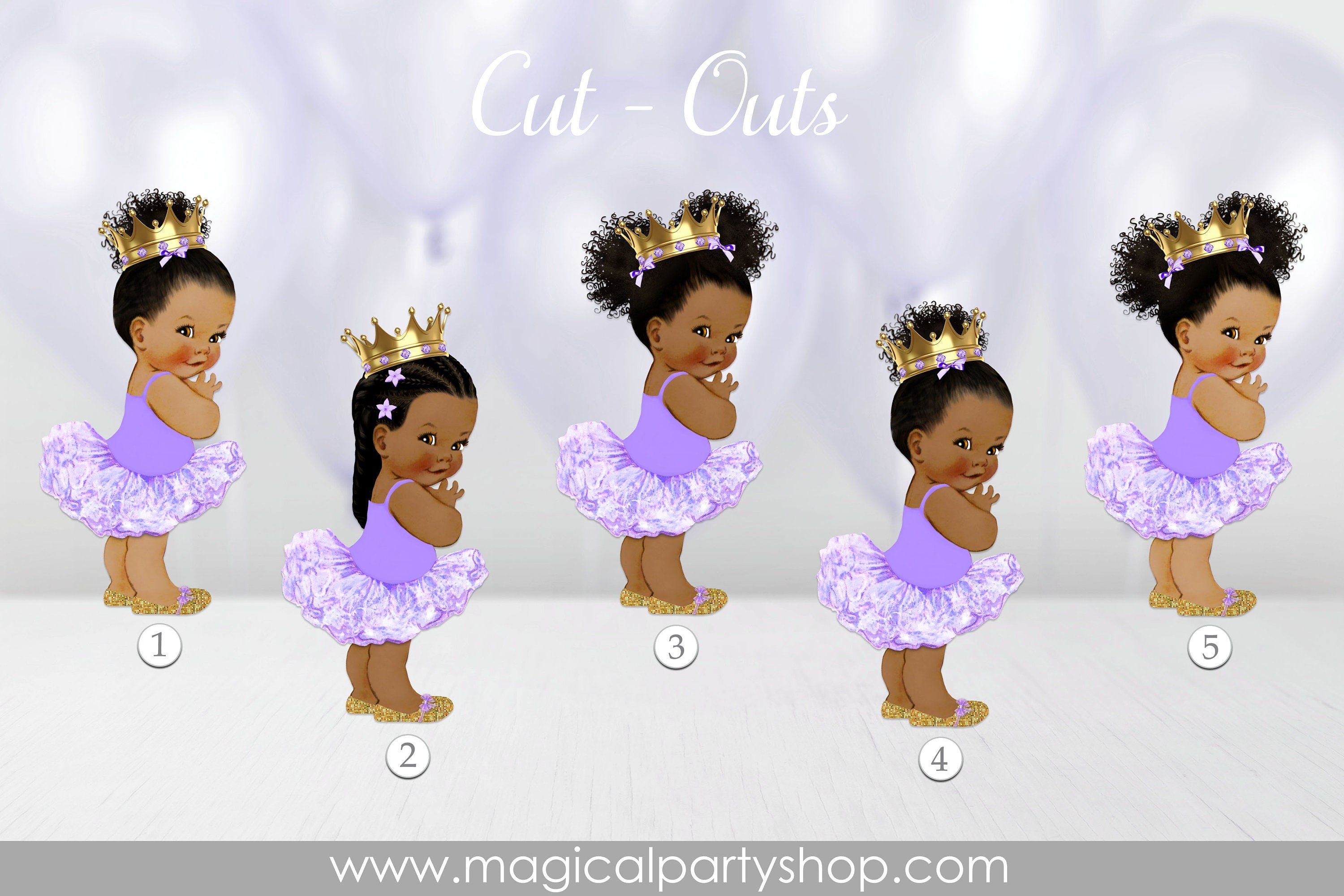 Baby Shower Centerpiece Princess Ballerina Purple Gold Shoes & Crown Tutu | Vintage Baby Girl African American | Gold Shoes