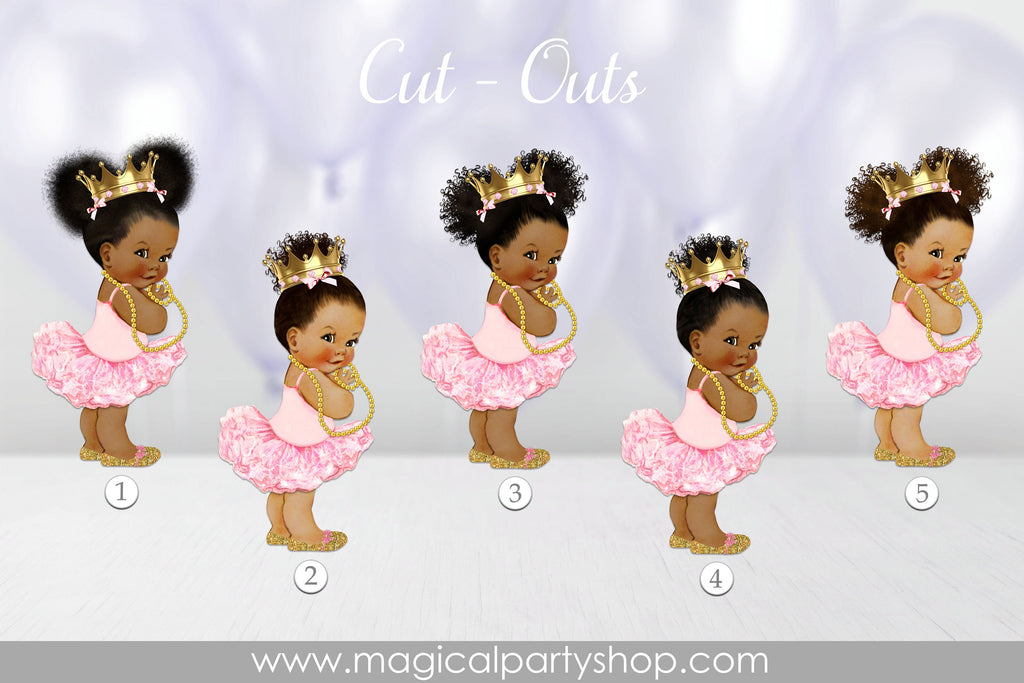 Baby Shower Centerpiece Princess Ballerina Pink Gold Shoes & Crown Tutu | Vintage Baby Girl African American