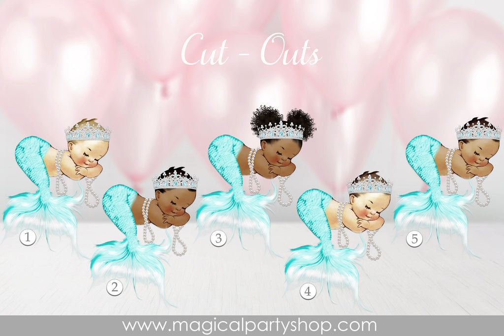 Baby Shower Centerpiece Mermaid Princess  | Vintage Baby Girl African American | Turquoise and Silver