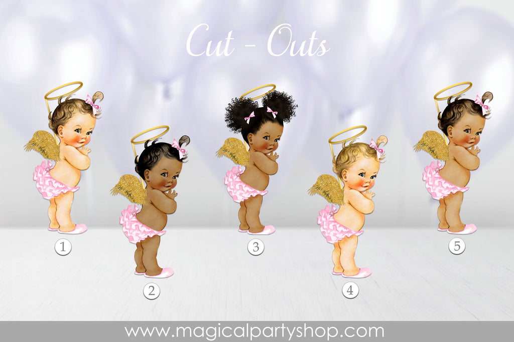 Baby Shower Centerpiece Princess Gold and Pink  and Ruffles | Vintage Baby Girl African American | Angel Wings | Angel