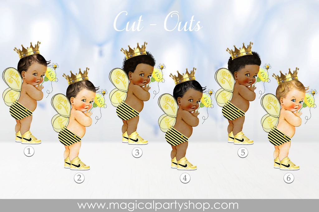 Baby Shower Centerpiece Prince Bee Yellow Black Bee Wings Gold Crown | Vintage Baby Girl African American