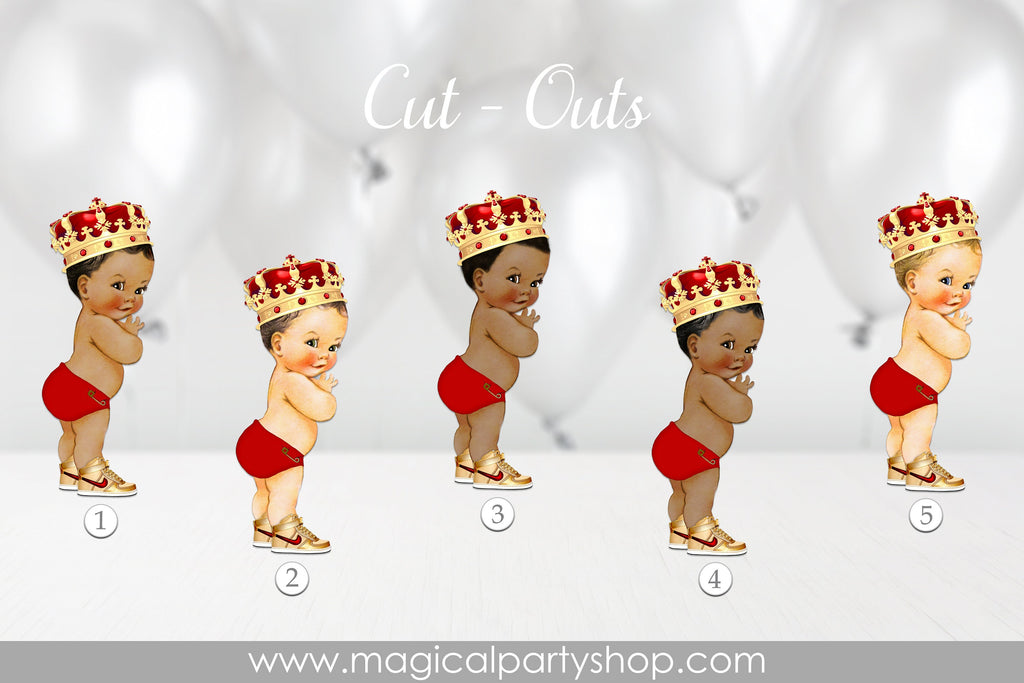Red and Gold Prince African American | Royal Blue Baby Shower Cupcake Toppers | Black and Gold Prince Centerpiece