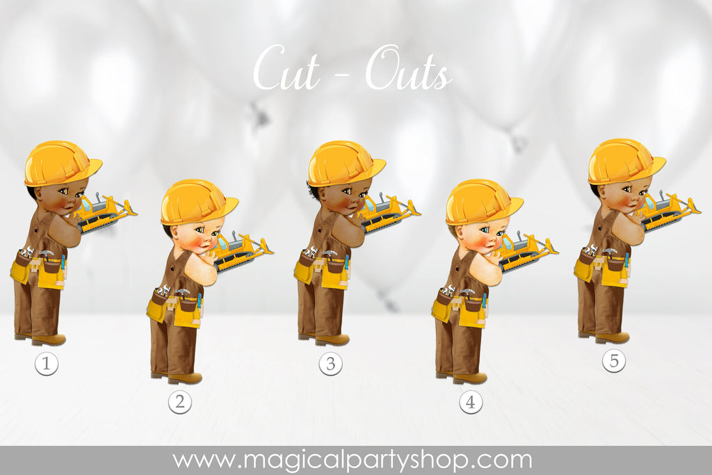 Construction African American | Construction  Baby Shower Cupcake Toppers | Construction  Prince Centerpiece | Construction First Birthday