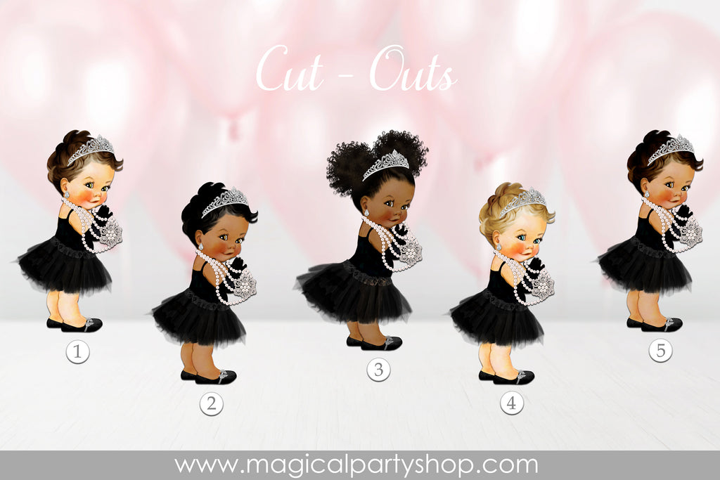 Baby Shower Centerpiece Vintage Baby Black Skirt and Pearls Princess Cutouts | Vintage Baby Girl African American