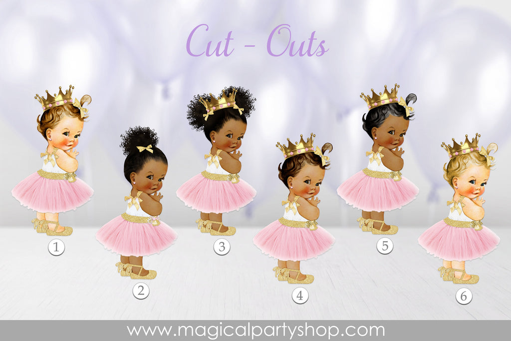 Baby Shower Centerpiece Princess Pink Skirt and Gold Shoes | Vintage Baby Girl African American