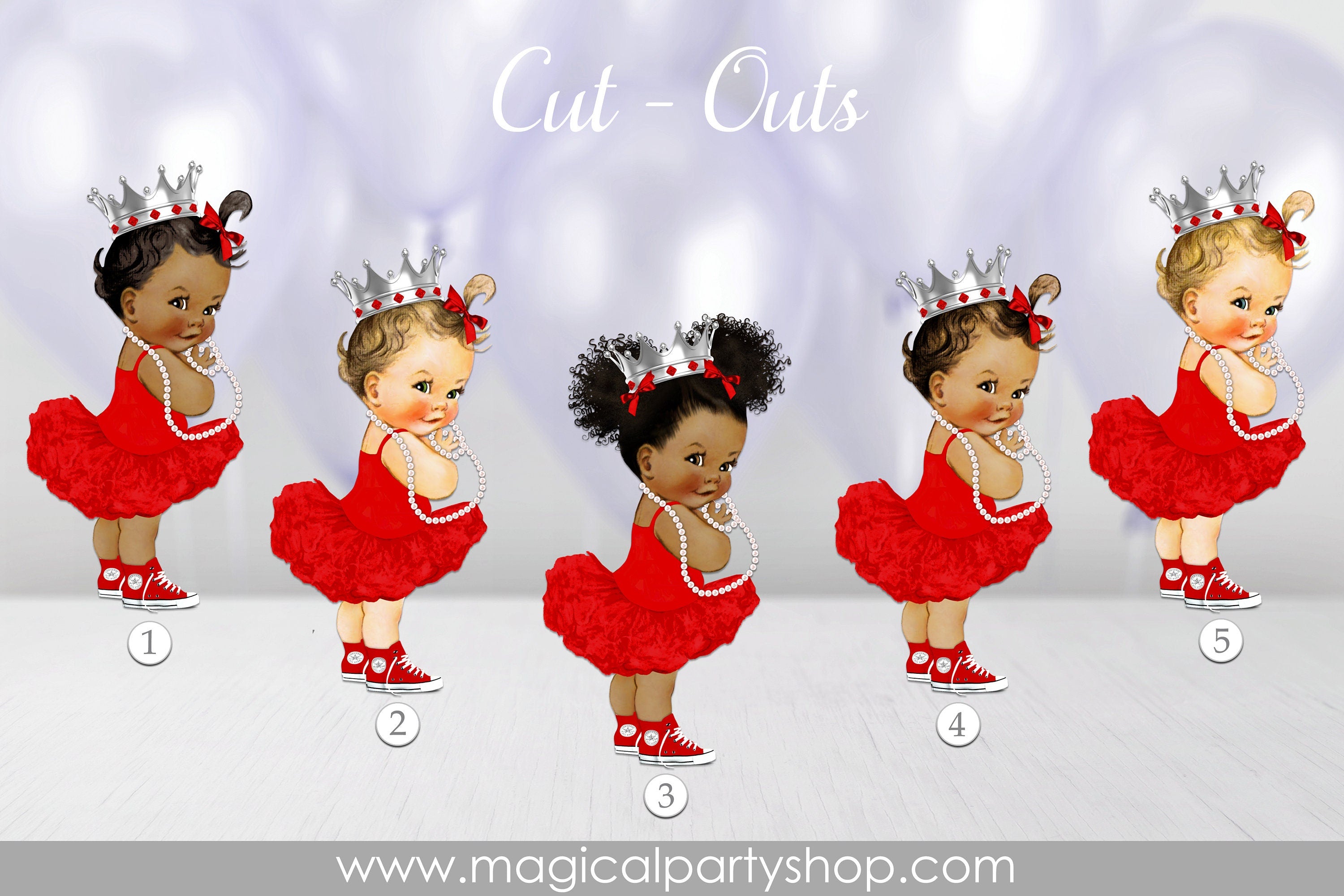 Baby Shower Centerpiece Princess Red and Silver Colors Tutu | Vintage Baby Girl African American