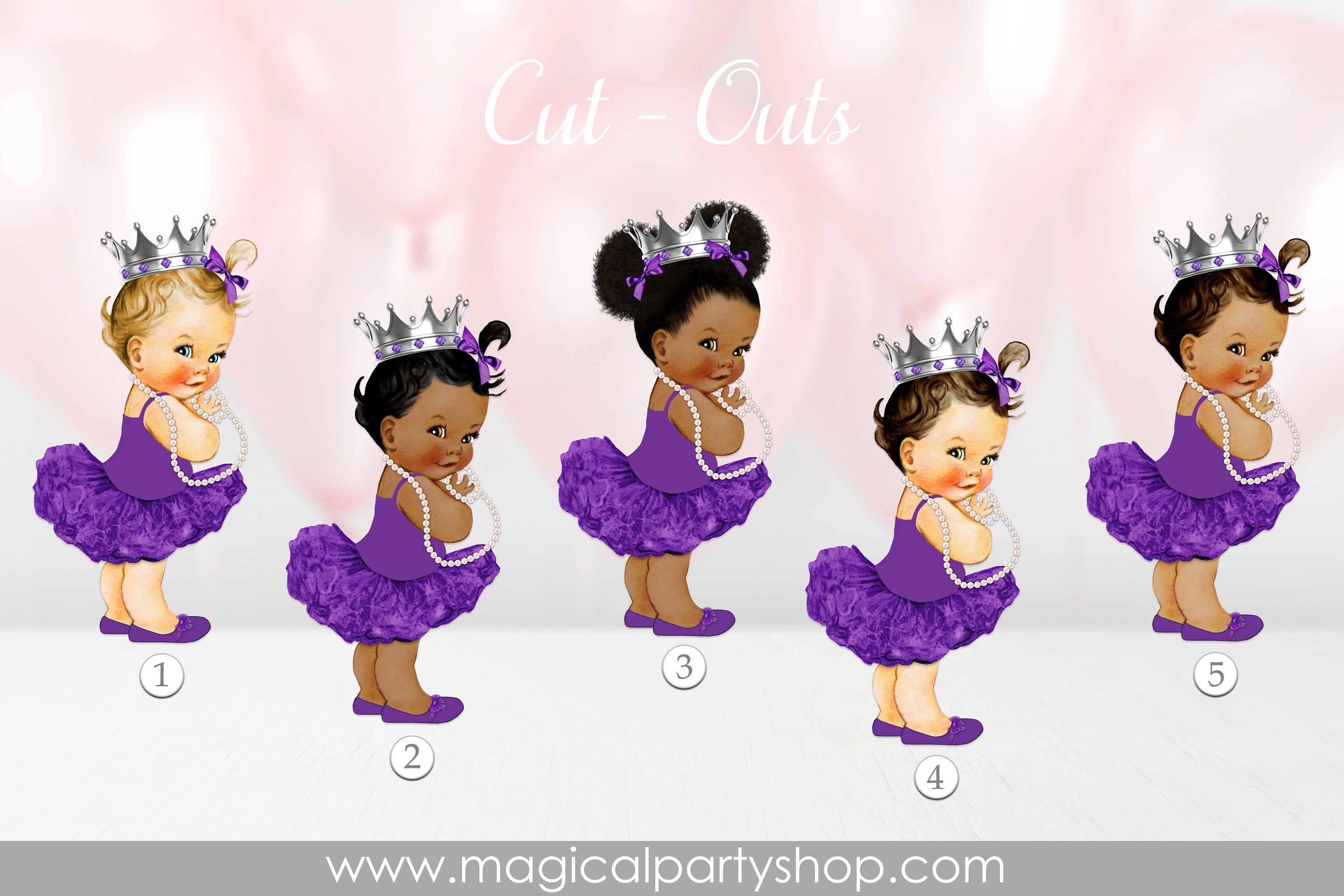 Baby Shower Centerpiece Princess Ballerina Purple and Pearls &  Silver Crown Tutu | Vintage Baby Girl African American | Purple Shoes