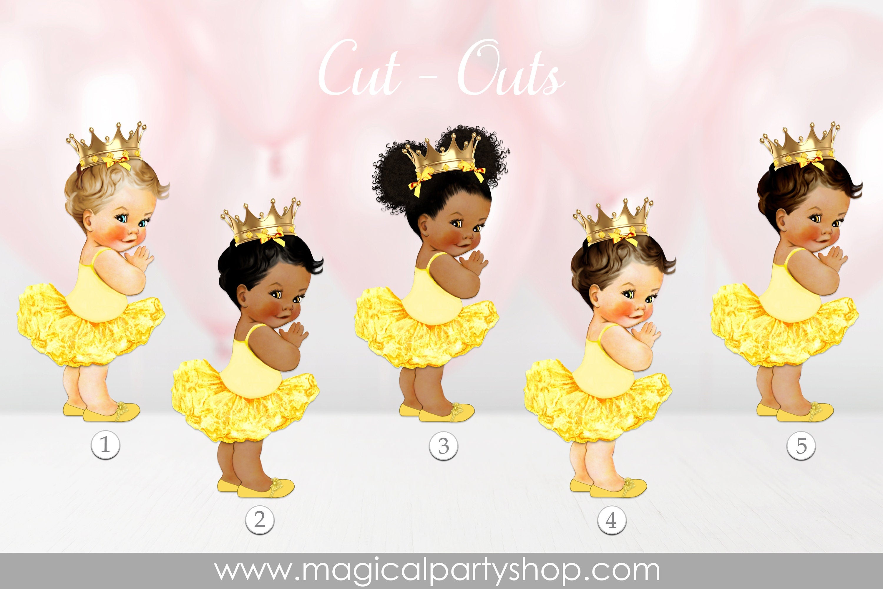 Baby Shower Centerpiece Princess Ballerina Yellow Tutu and Gold Crown | Vintage Baby Girl African American | Yellow Shoes
