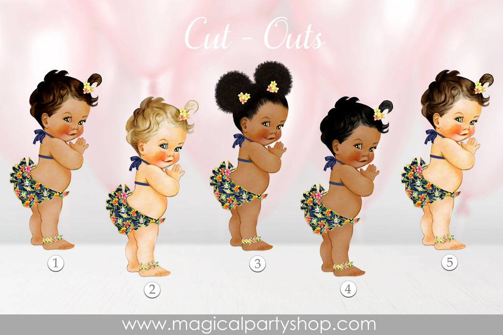 Baby Shower Centerpiece Luau Princess Ruffle  | Vintage Baby Girl African American | Island Girl Tropical Hawaiian Luau | Flower Ruffles