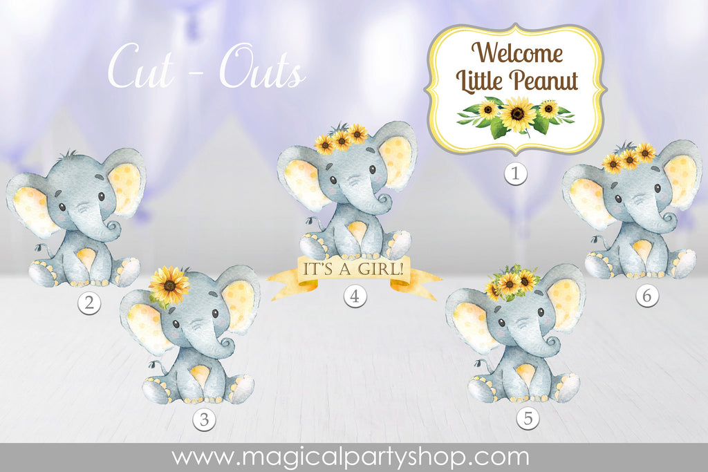 Elephant Baby Shower | Sunflower Baby Shower | Elephant Baby Shower Cupcake Toppers | Elephant Centerpiece | Gender Reveal | First Birthday