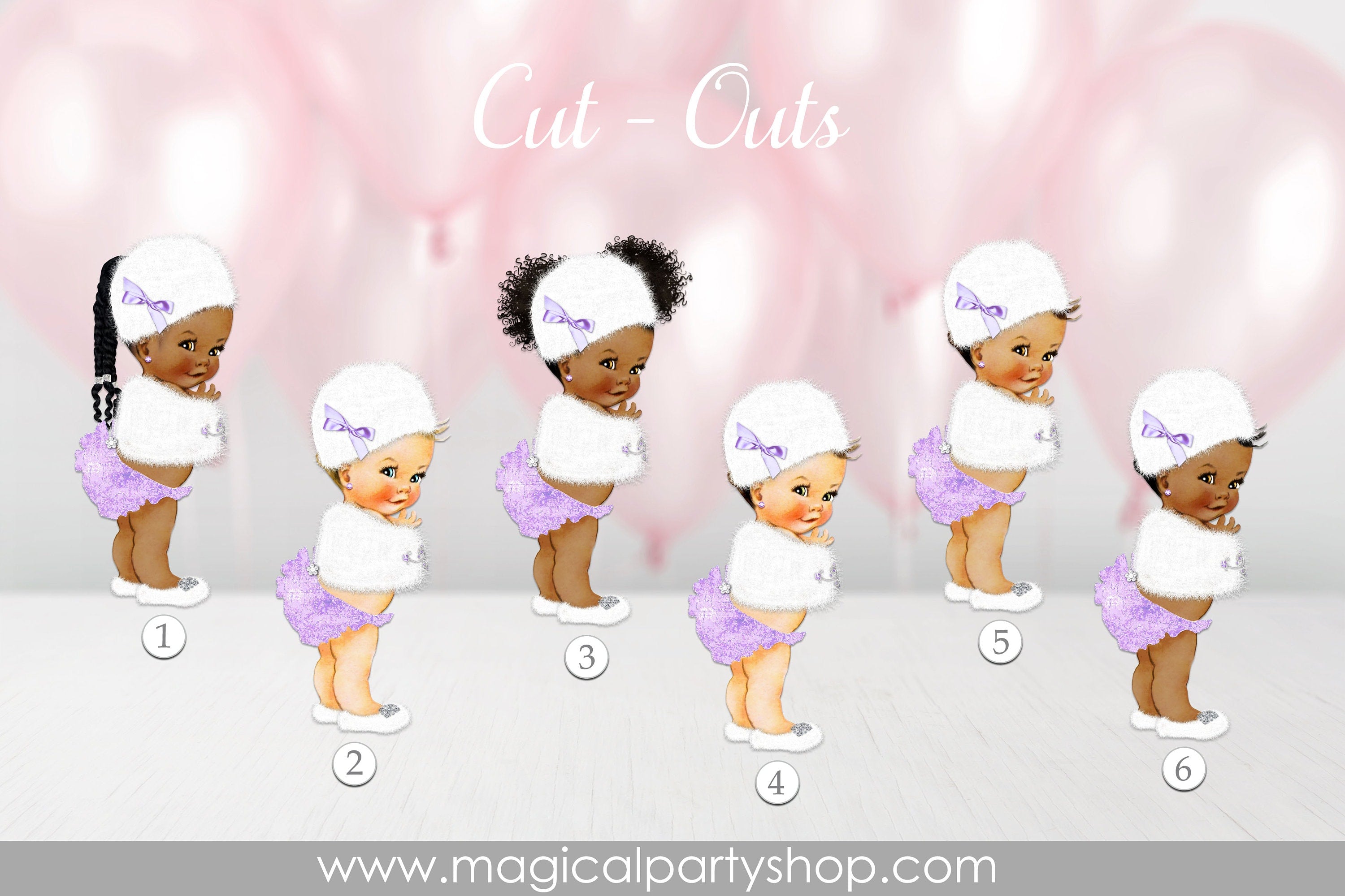 Baby Shower Centerpiece Princess Purple Skirt Ruffles  | Vintage Baby Girl African American | Winter Princess White Fur Cape