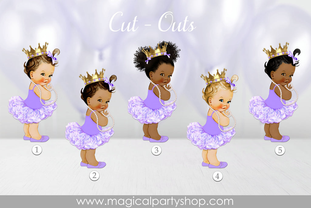 Baby Shower Centerpiece Princess Ballerina Purple and Pearls & Crown Tutu | Vintage Baby Girl African American | Purple Shoes