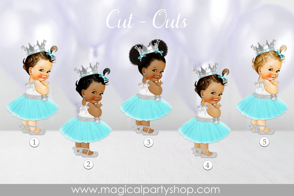 Baby Shower Centerpiece Princess Ballerina Turquoise and Silver Crown | Vintage Baby Girl African American | Silver and  Turquoise