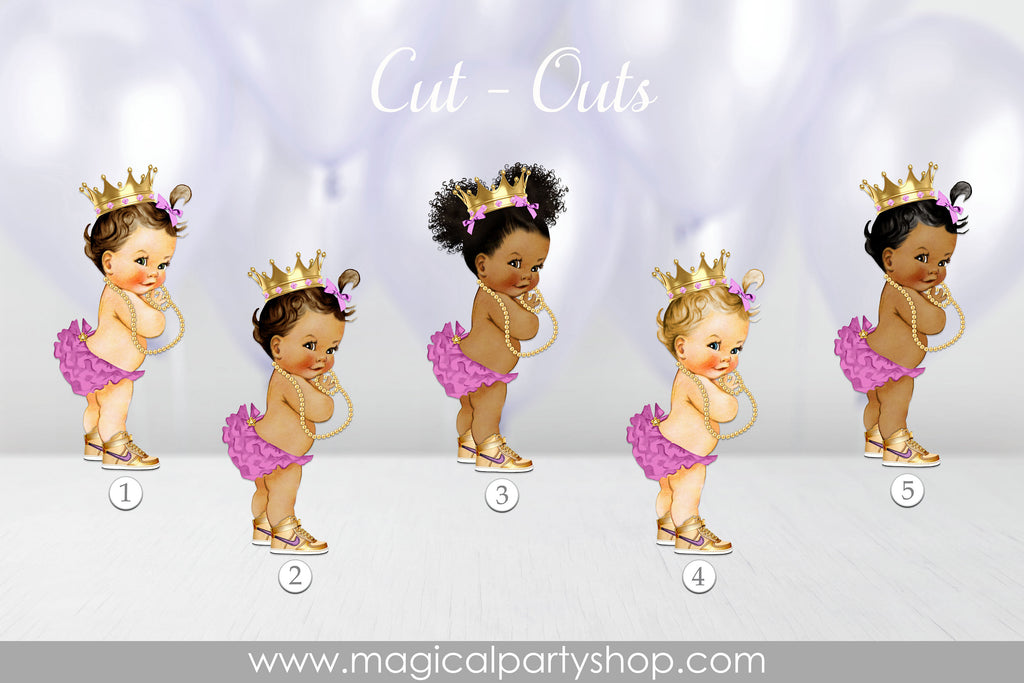 Baby Shower Centerpiece Princess Ballerina Purple Gold Shoes & Crown Tutu | Vintage Baby Girl African American