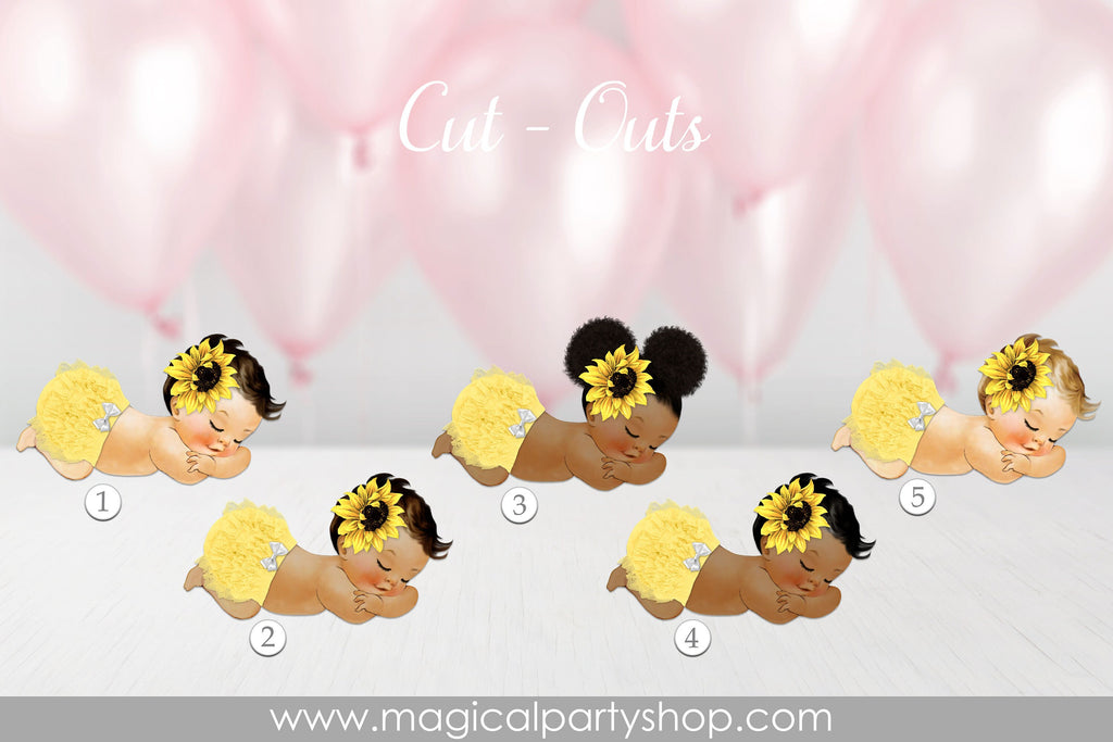 Baby Shower Centerpiece Sunflower Princess Ruffles Yellow Sunflower  | Vintage Baby Girl African American | First Birthday |