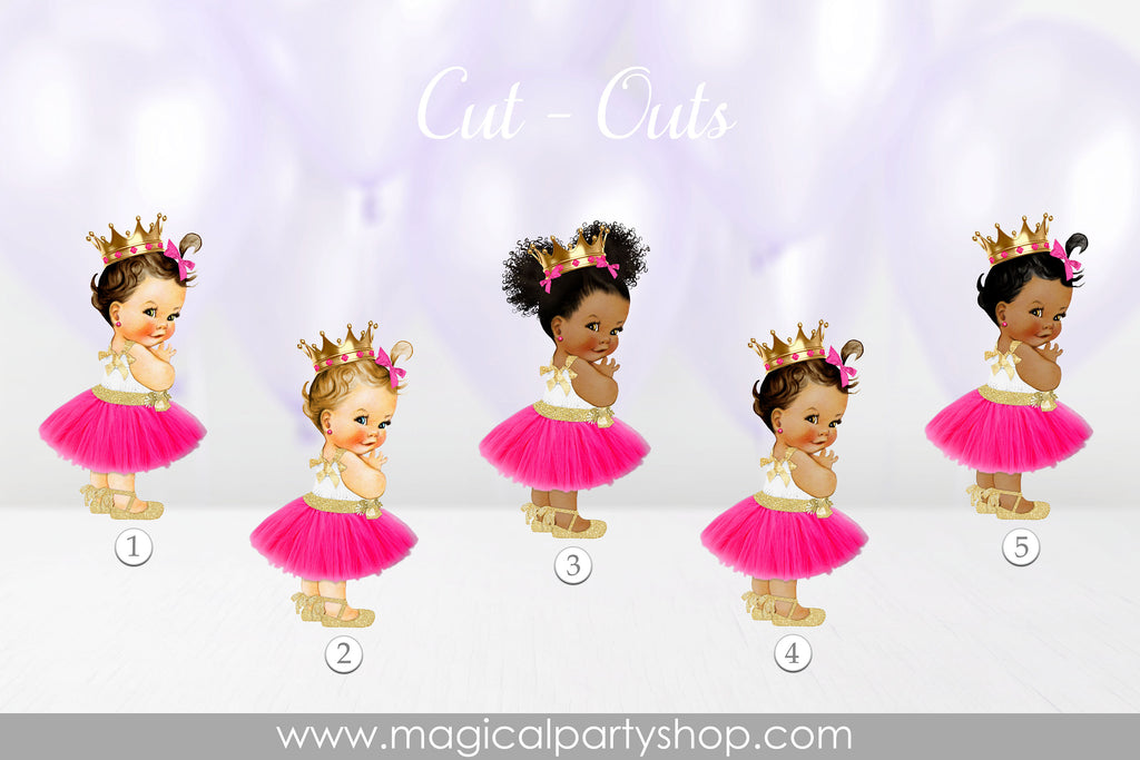 Baby Shower Centerpiece Princess Hot Pink Skirt and Gold Shoes | Vintage Baby Girl African American